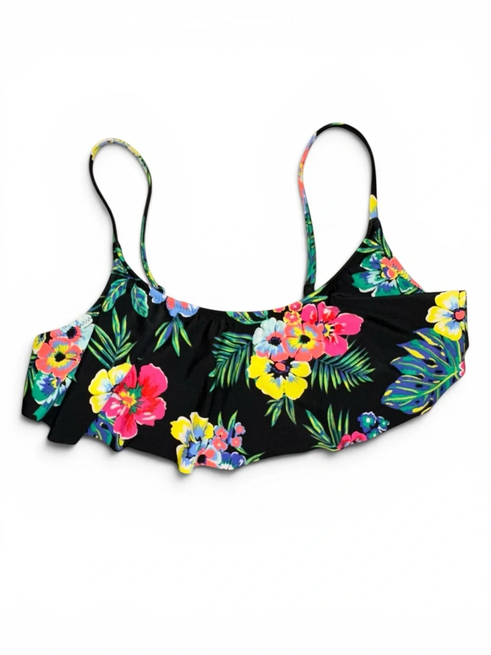 Old Navy Black Floral Ruffle Bikini Top size L